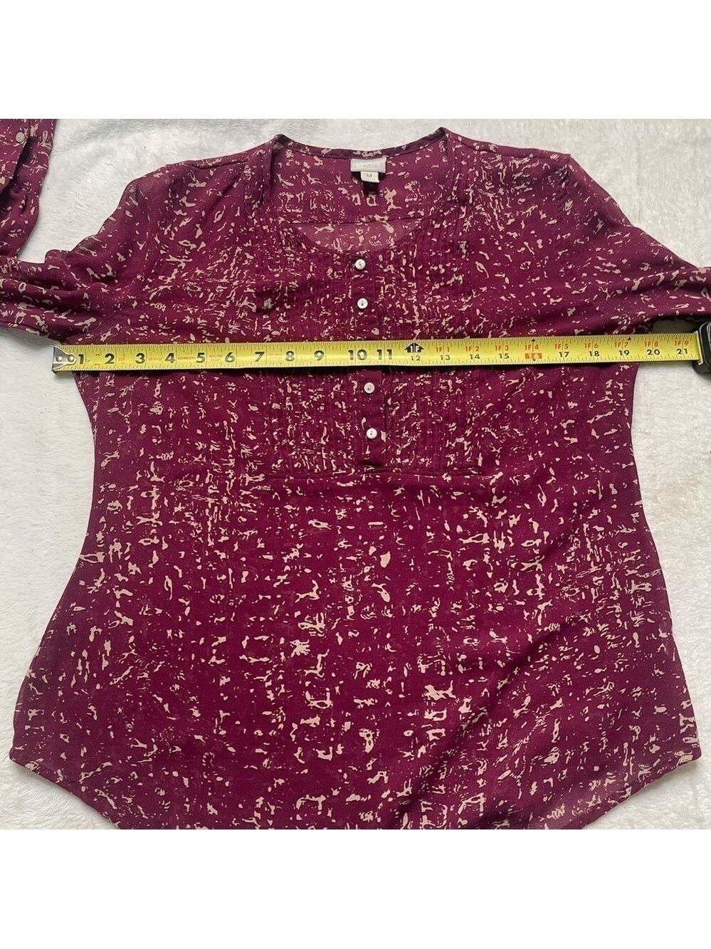 CONVERSE One Star Plum Button Pintuck Blouse M - Picture 9 of 13